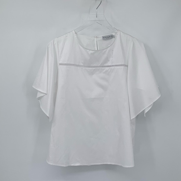 Harshman Zinnia blouse top shirt white cotton flutter sleeve ladder eyelet new S - Picture 1 of 4